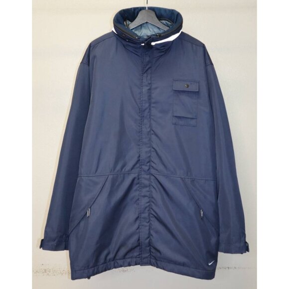 Vintage Nike 2XL Blue Hooded Windbreaker Jacket Full Zip Removable Liner 2-in-1 - Picture 1 of 16